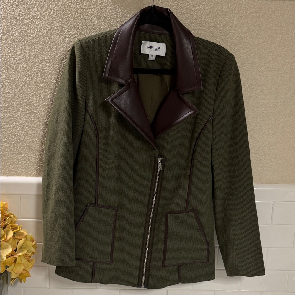 Per Se Olive and Brown Blazer / Coat. Size 10